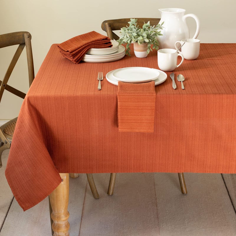 Benson Mills Cameron Textured Fabric Table Cloth, for Everyday Home Dining, Parties, Fall, Harvest, and Thanksgiving Tablecloth (52" x 70" Rectangular, Bison/Rust/Burnt Orange) - Image 1